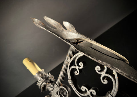 Pair of Wrought Iron Gothic Wall Sconces – Hand-Forged Medieval Electric Candle Lights, Rustic Castle Torch Style