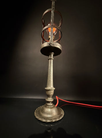 Hand-Forged Wrought Iron Gothic Table Lamp – Medieval Castle Torch Style with Brass Push-In Bulb Holder