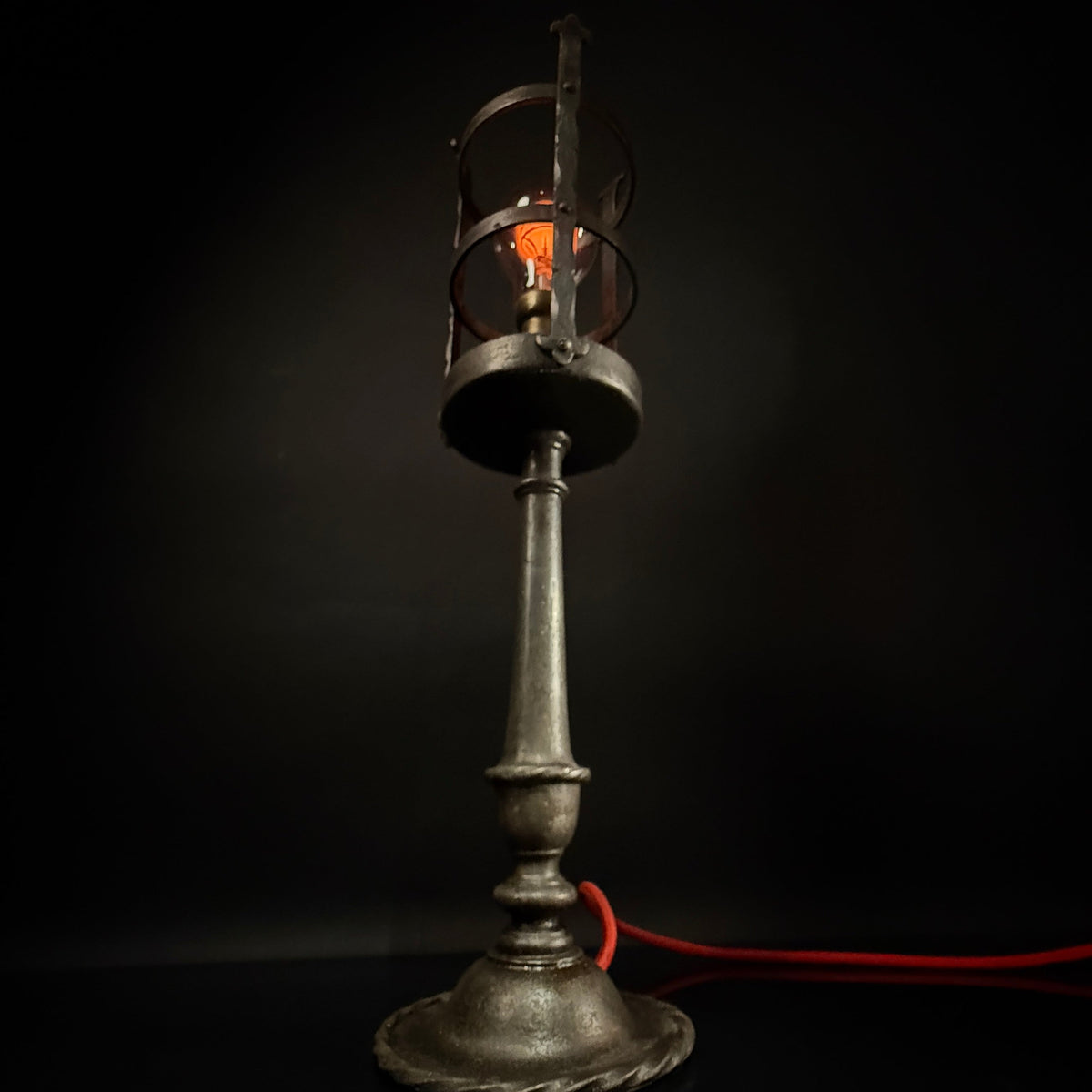 Hand-Forged Wrought Iron Gothic Table Lamp – Medieval Castle Torch Style with Brass Push-In Bulb Holder