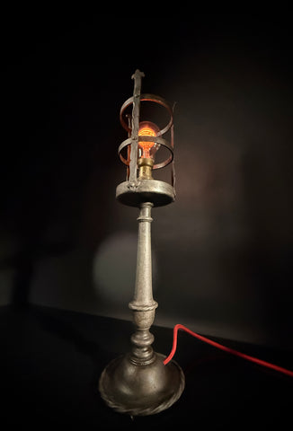 Hand-Forged Wrought Iron Gothic Table Lamp – Medieval Castle Torch Style with Brass Push-In Bulb Holder