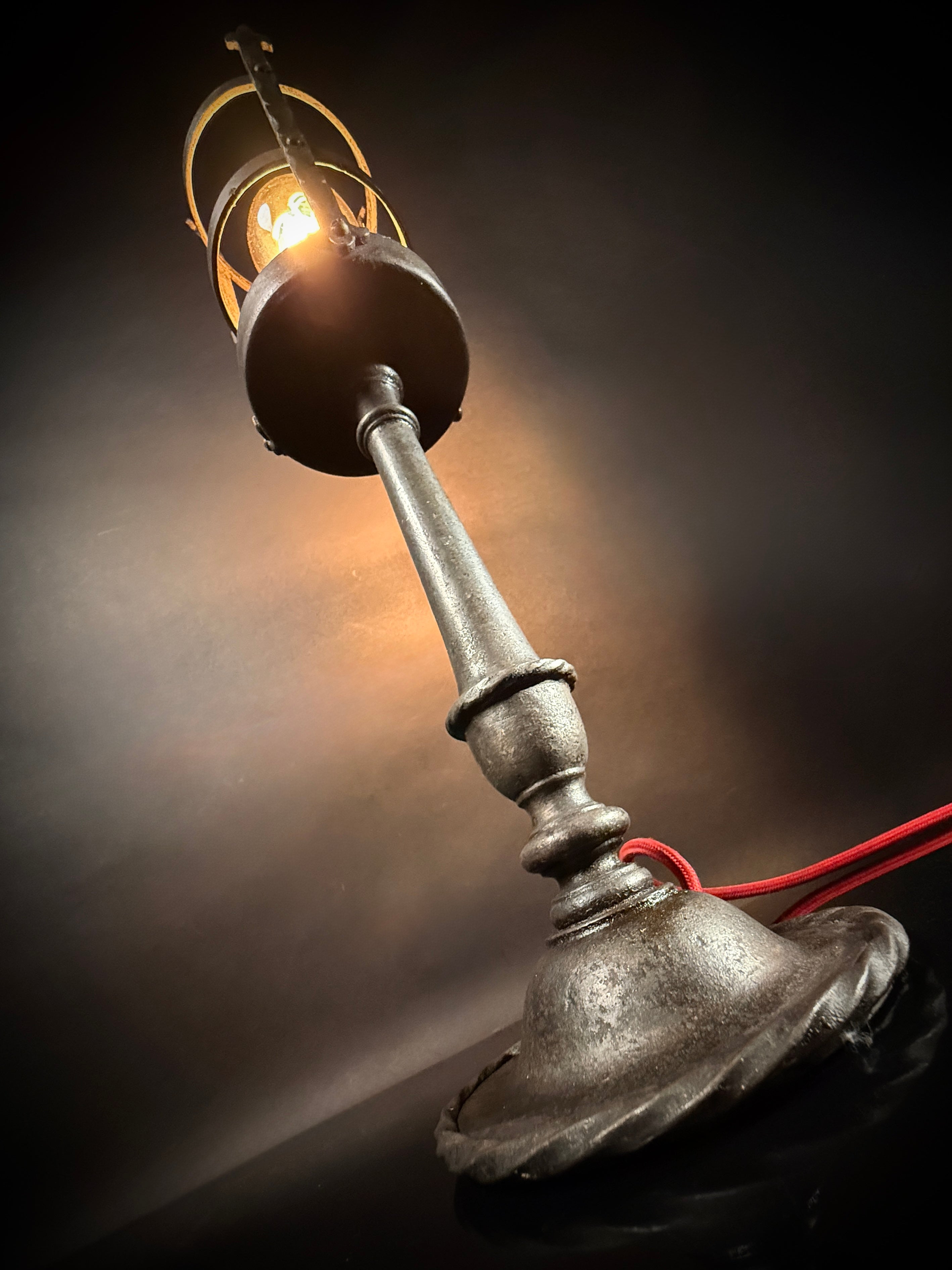 Hand-Forged Wrought Iron Gothic Table Lamp – Medieval Castle Torch Style with Brass Push-In Bulb Holder