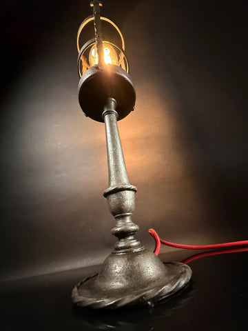 Hand-Forged Wrought Iron Gothic Table Lamp – Medieval Castle Torch Style with Brass Push-In Bulb Holder