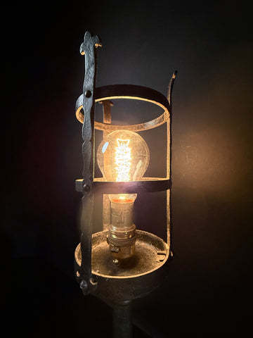 Hand-Forged Wrought Iron Gothic Table Lamp – Medieval Castle Torch Style with Brass Push-In Bulb Holder