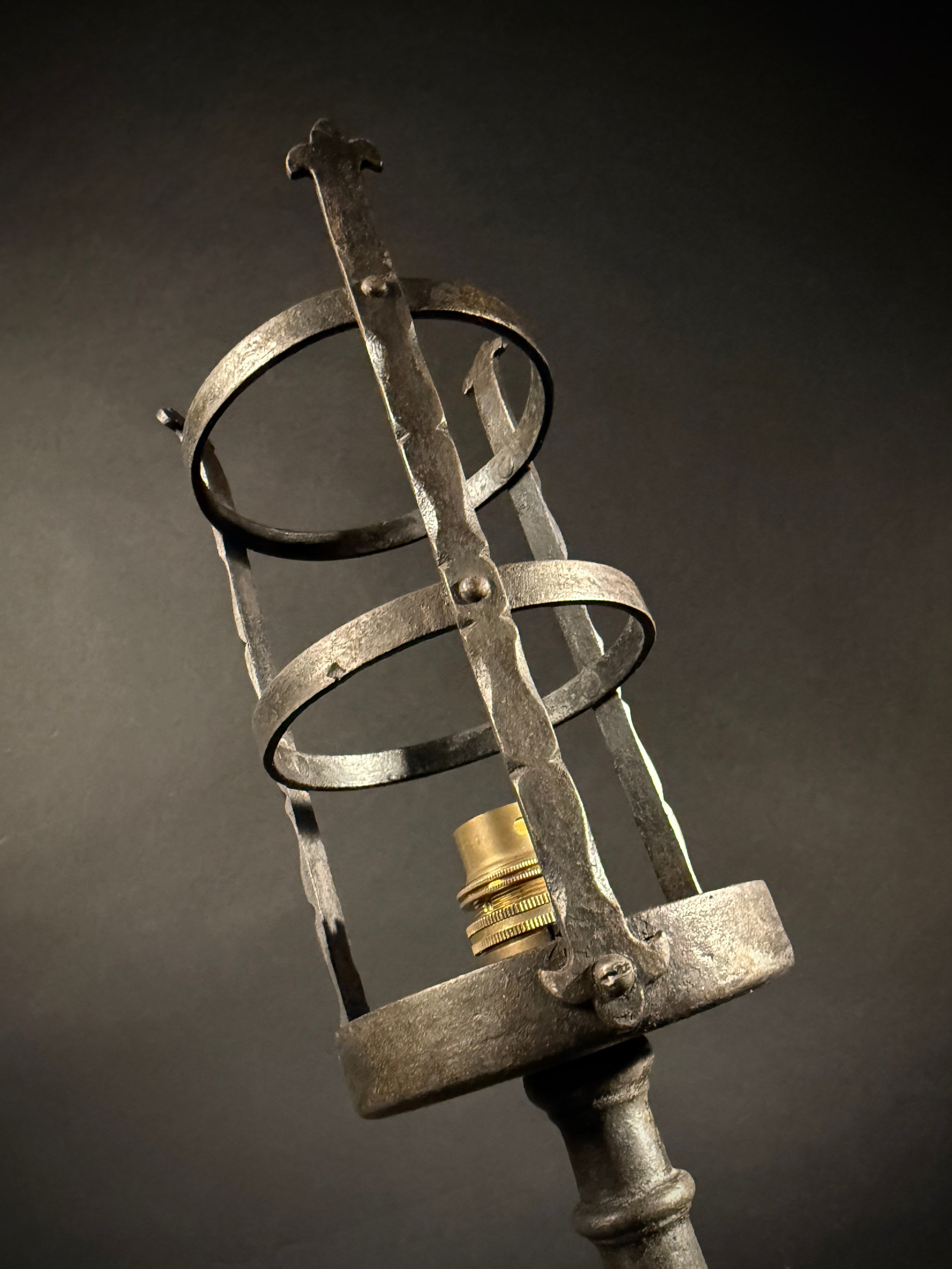 Hand-Forged Wrought Iron Gothic Table Lamp – Medieval Castle Torch Style with Brass Push-In Bulb Holder