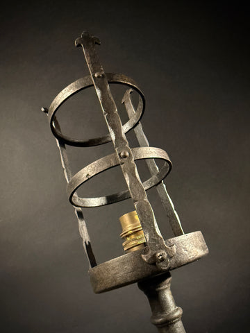 Hand-Forged Wrought Iron Gothic Table Lamp – Medieval Castle Torch Style with Brass Push-In Bulb Holder
