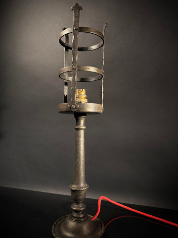 Hand-Forged Wrought Iron Gothic Table Lamp – Medieval Castle Torch Style with Brass Push-In Bulb Holder