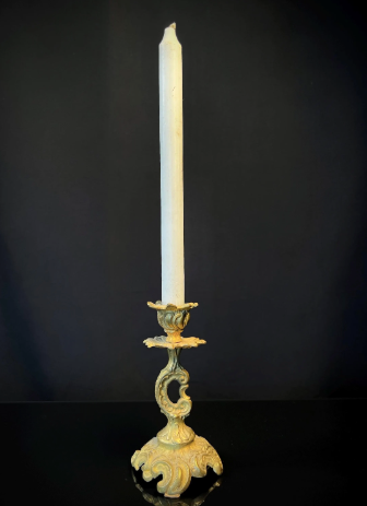 Pair Antique Brass Candlesticks  |  French Rococo Style