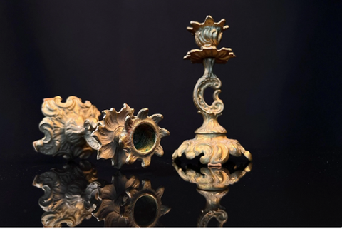 Pair Antique Brass Candlesticks  |  French Rococo Style