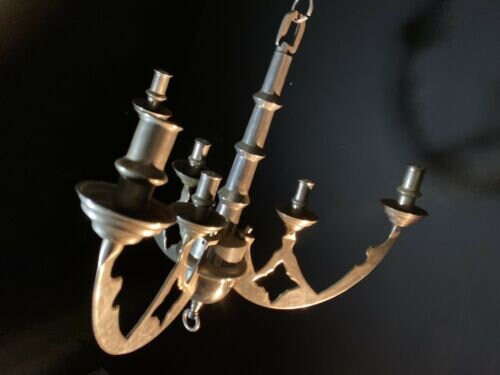 Large Antique Bronze Candle Chandelier | Gothic Design | 3-Arm Candle Light