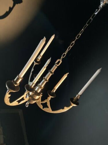 Large Antique Bronze Candle Chandelier | Gothic Design | 3-Arm Candle Light