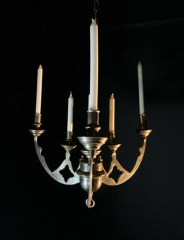 Large Antique Bronze Candle Chandelier | Gothic Design | 3-Arm Candle Light