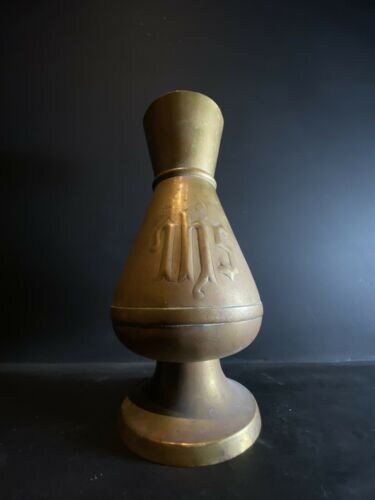 Characterful Antique Church / Altar Vase with JHS Inscription / Christogram