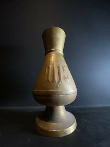 Characterful Antique Church / Altar Vase with JHS Inscription / Christogram