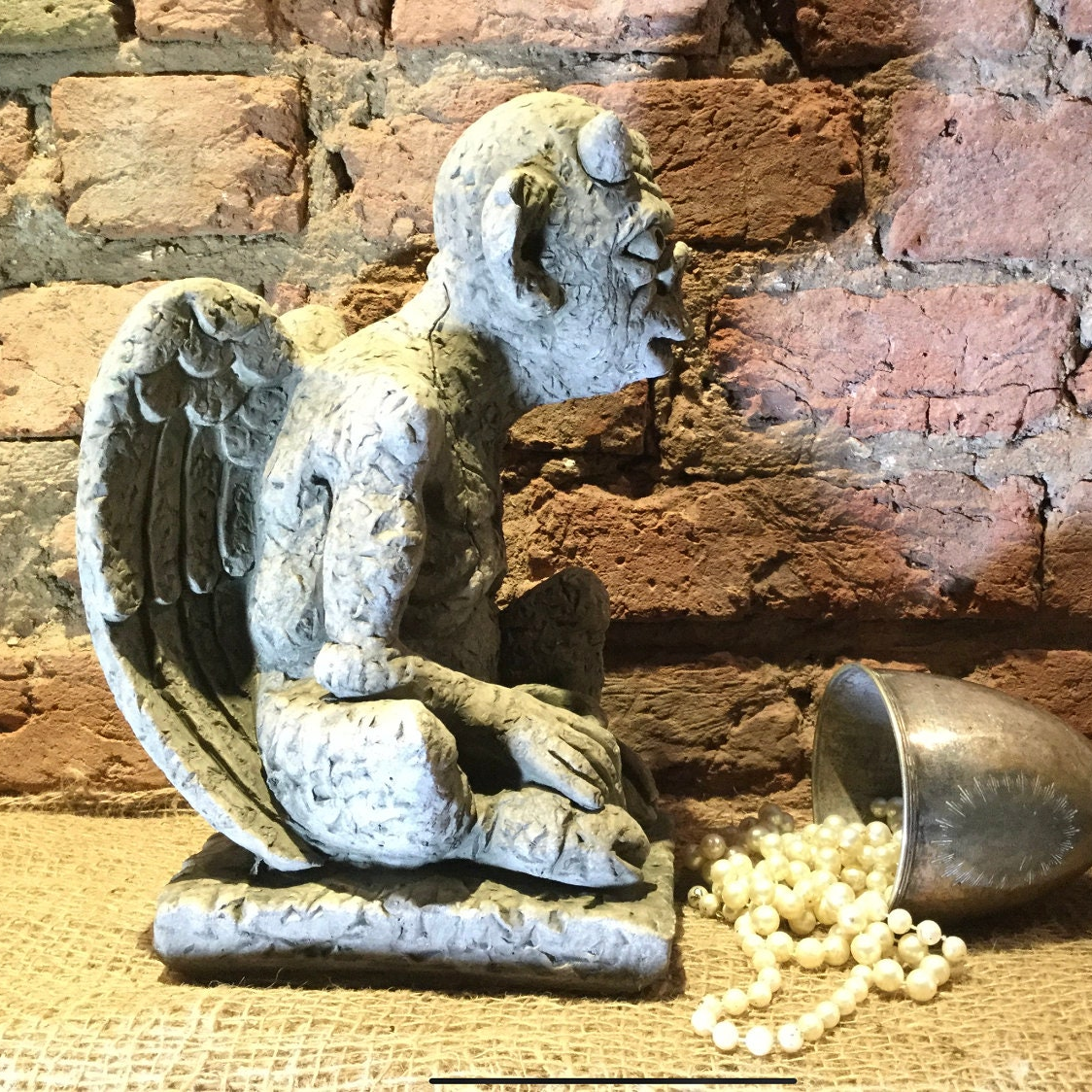 Gothic Stoneware Gargoyle Statue |  Garden or Home  |  Rustic Ornament