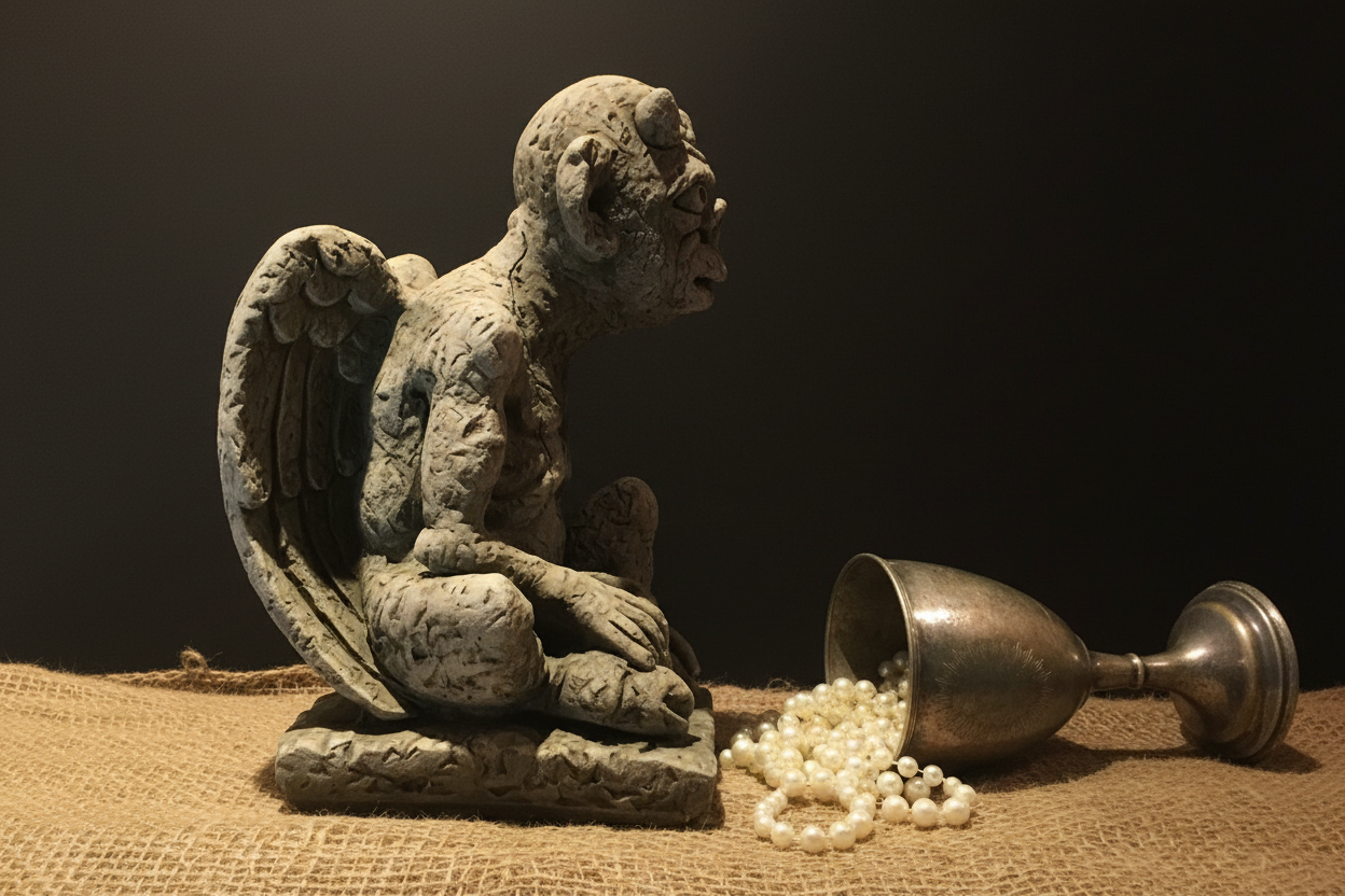 Gothic Stoneware Gargoyle Statue |  Garden or Home  |  Rustic Ornament