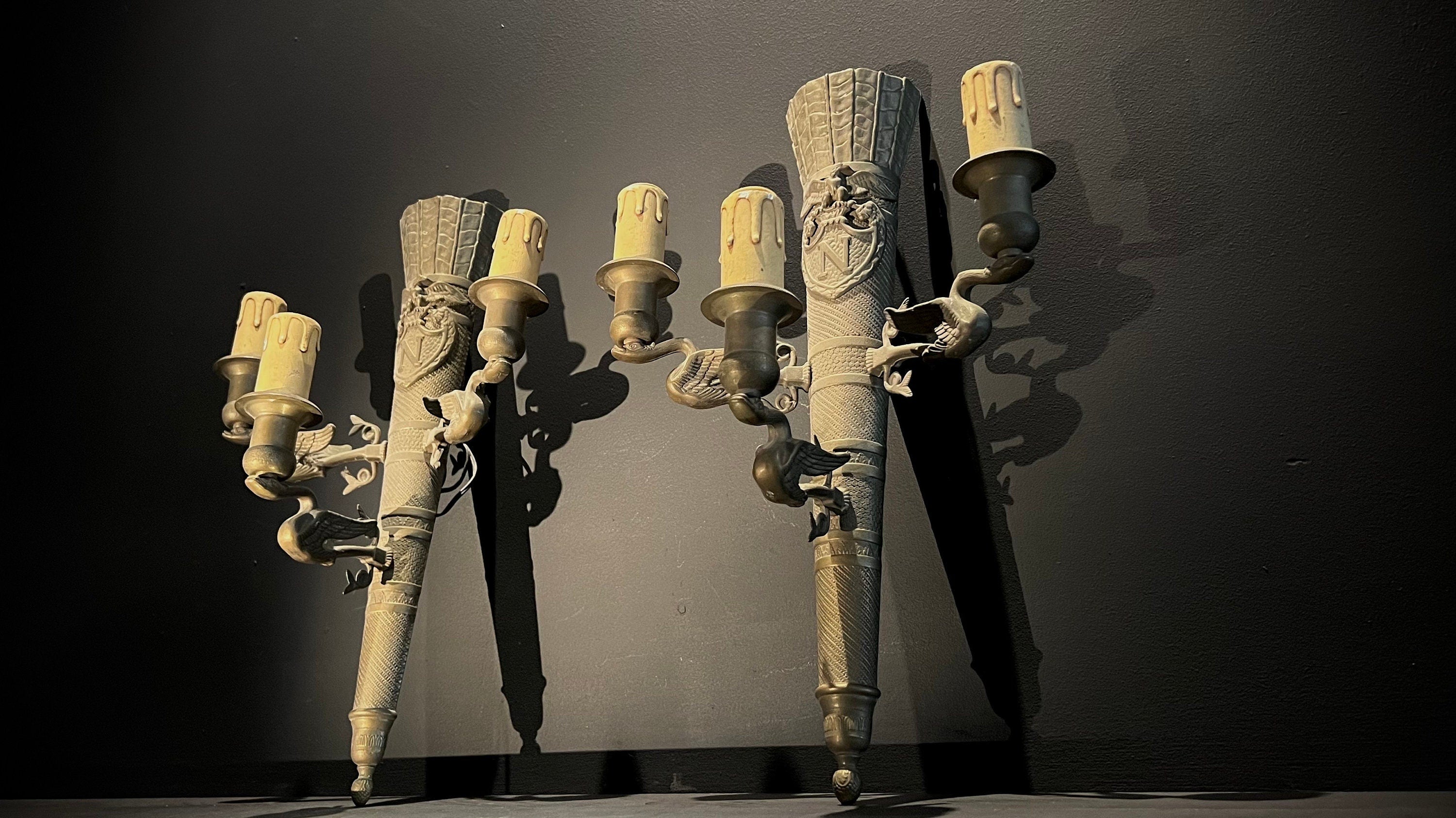 Antique Brass Wall Sconce | Triple Arm Wall Light | Worn Gilt Rococo Design