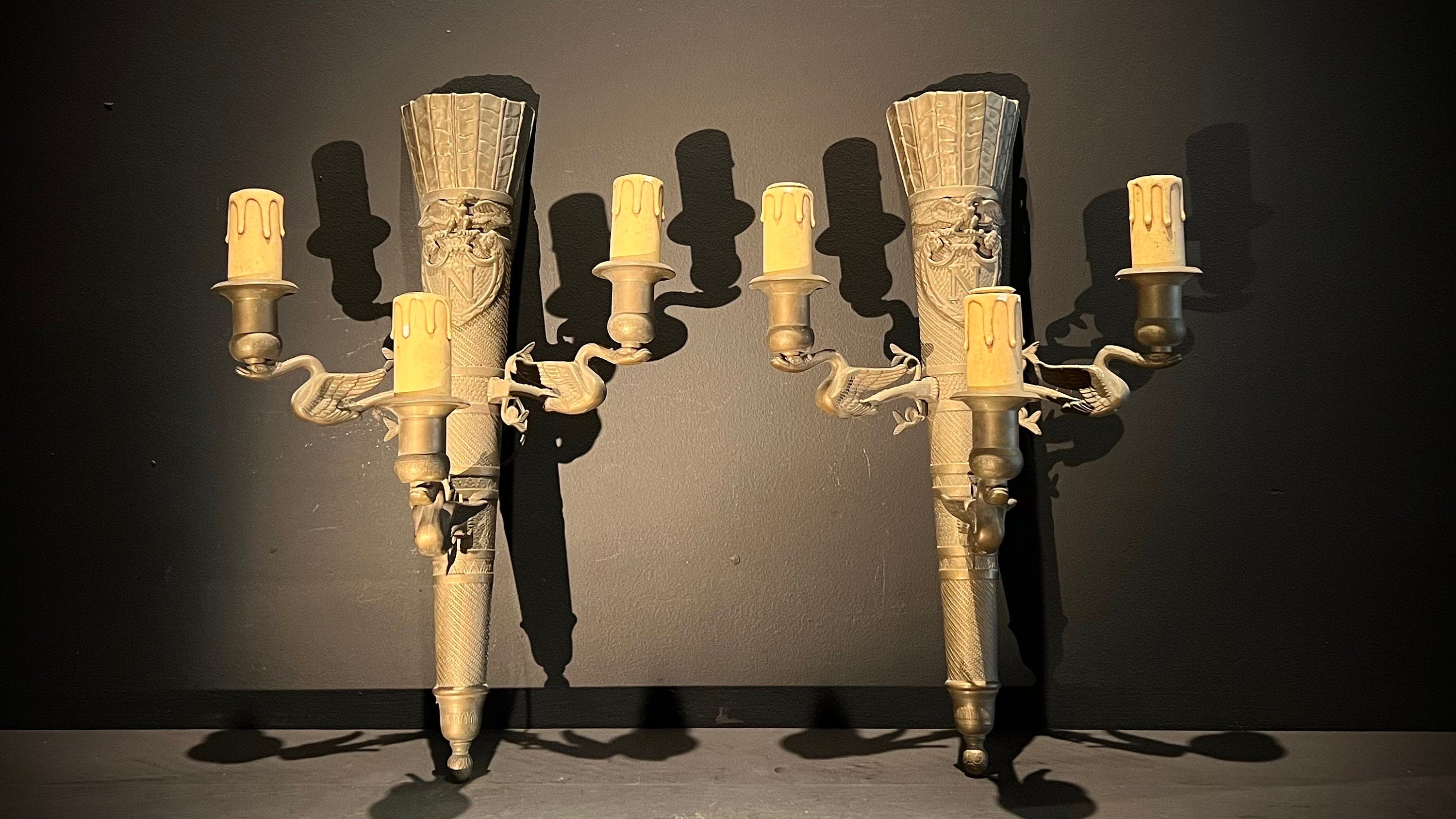 Antique Brass Wall Sconce | Triple Arm Wall Light | Worn Gilt Rococo Design