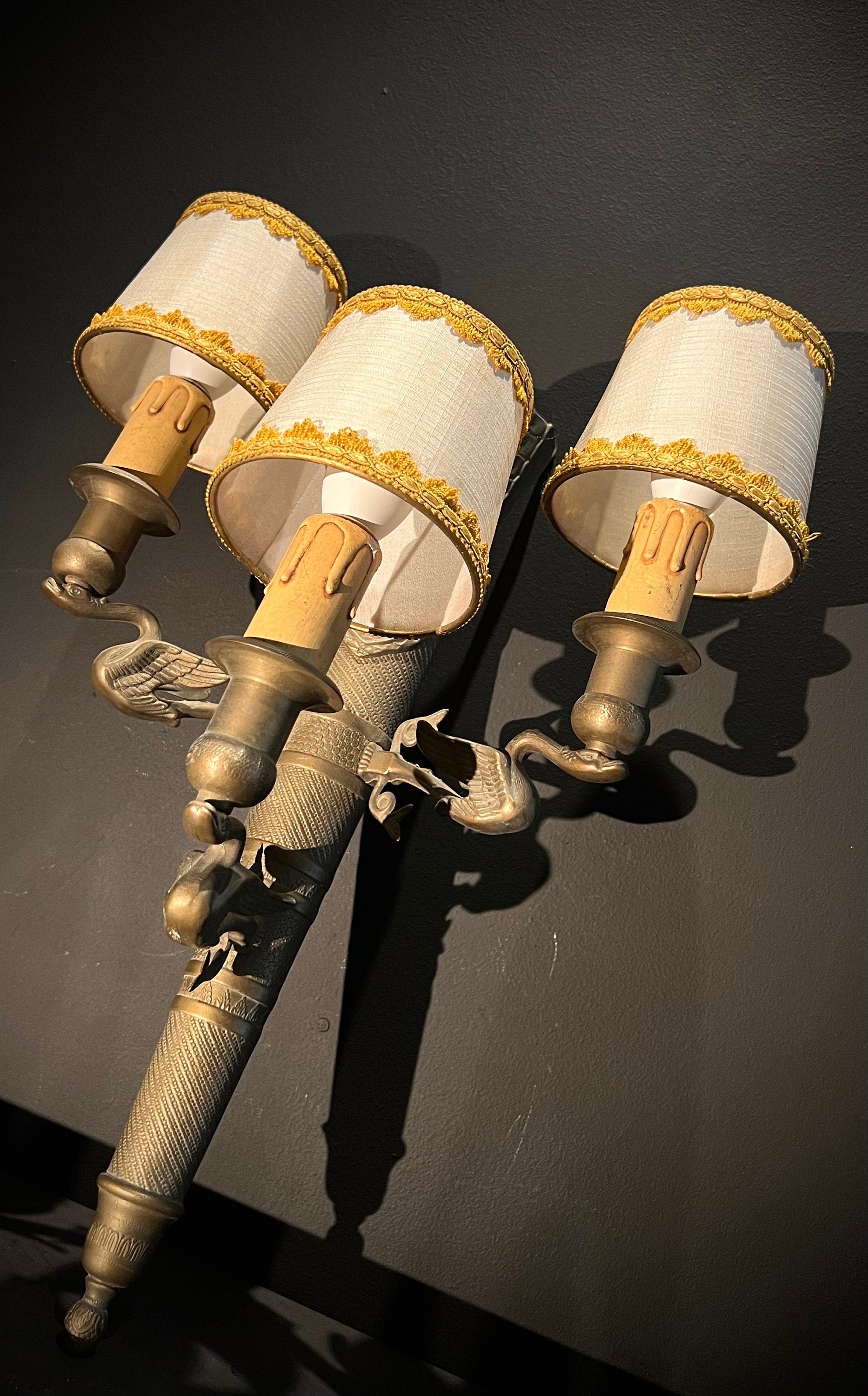 Antique Brass Wall Sconce | Triple Arm Wall Light | Worn Gilt Rococo Design