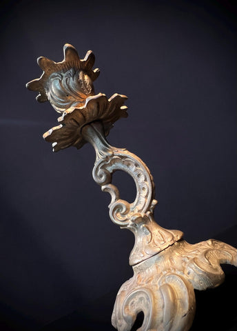 Pair Antique Brass Candlesticks  |  French Rococo Style