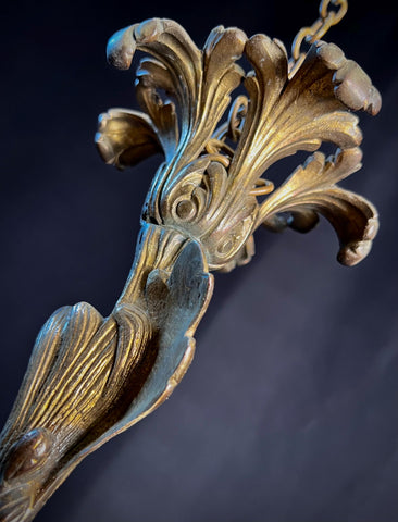 Large Antique Gilt Bronze Chandelier |  Weighty Hanging Baroque Ceiling Light
