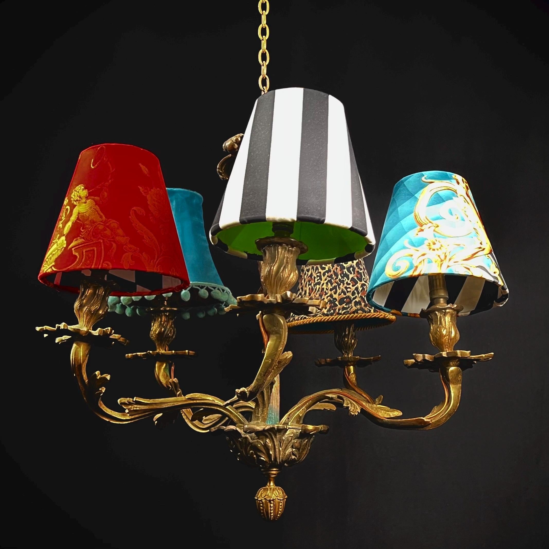Large Antique Gilt Bronze Chandelier |  Weighty Hanging Baroque Ceiling Light