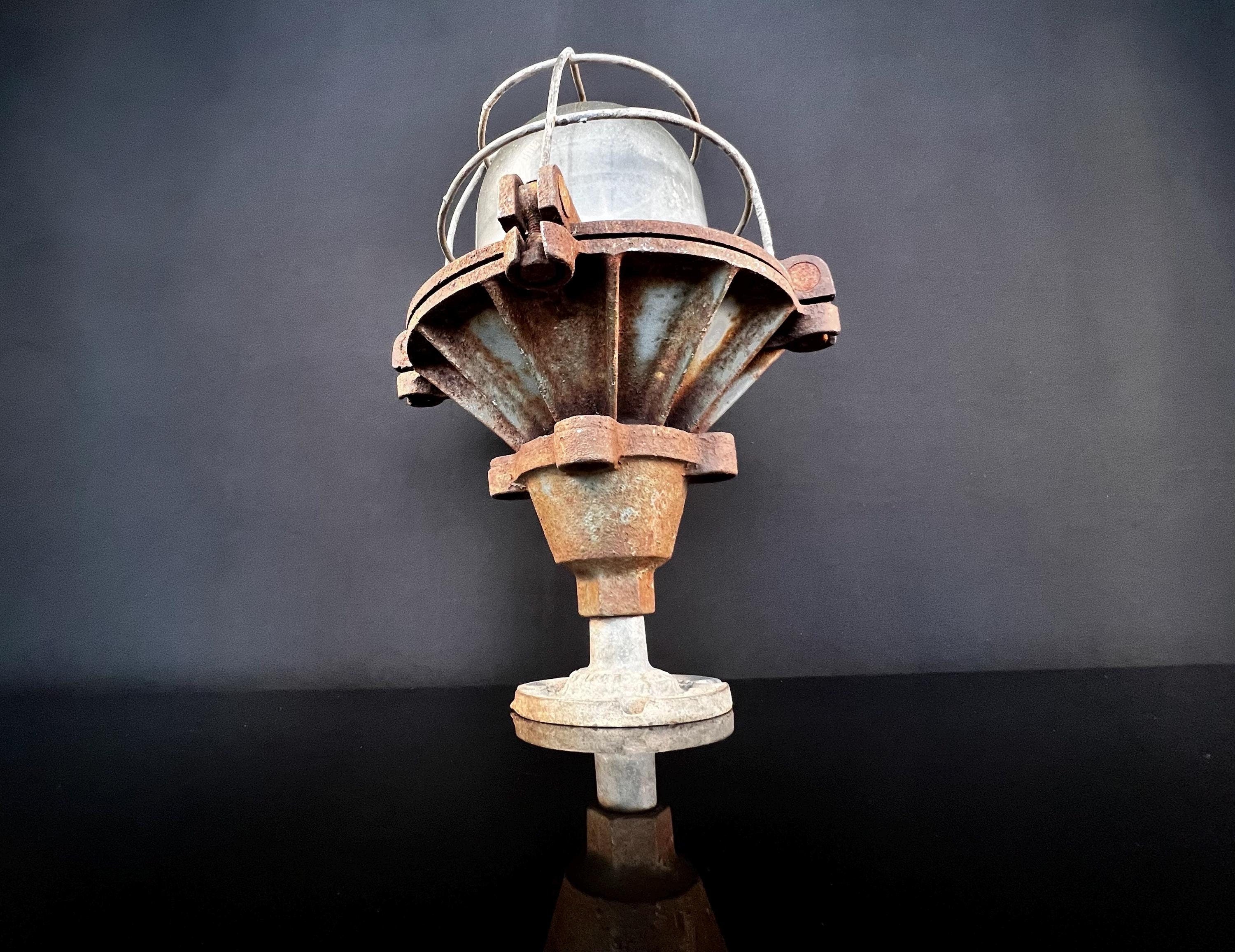 Vintage Bulk Head Industrial Cage Light (GEC) - Ceiling Light