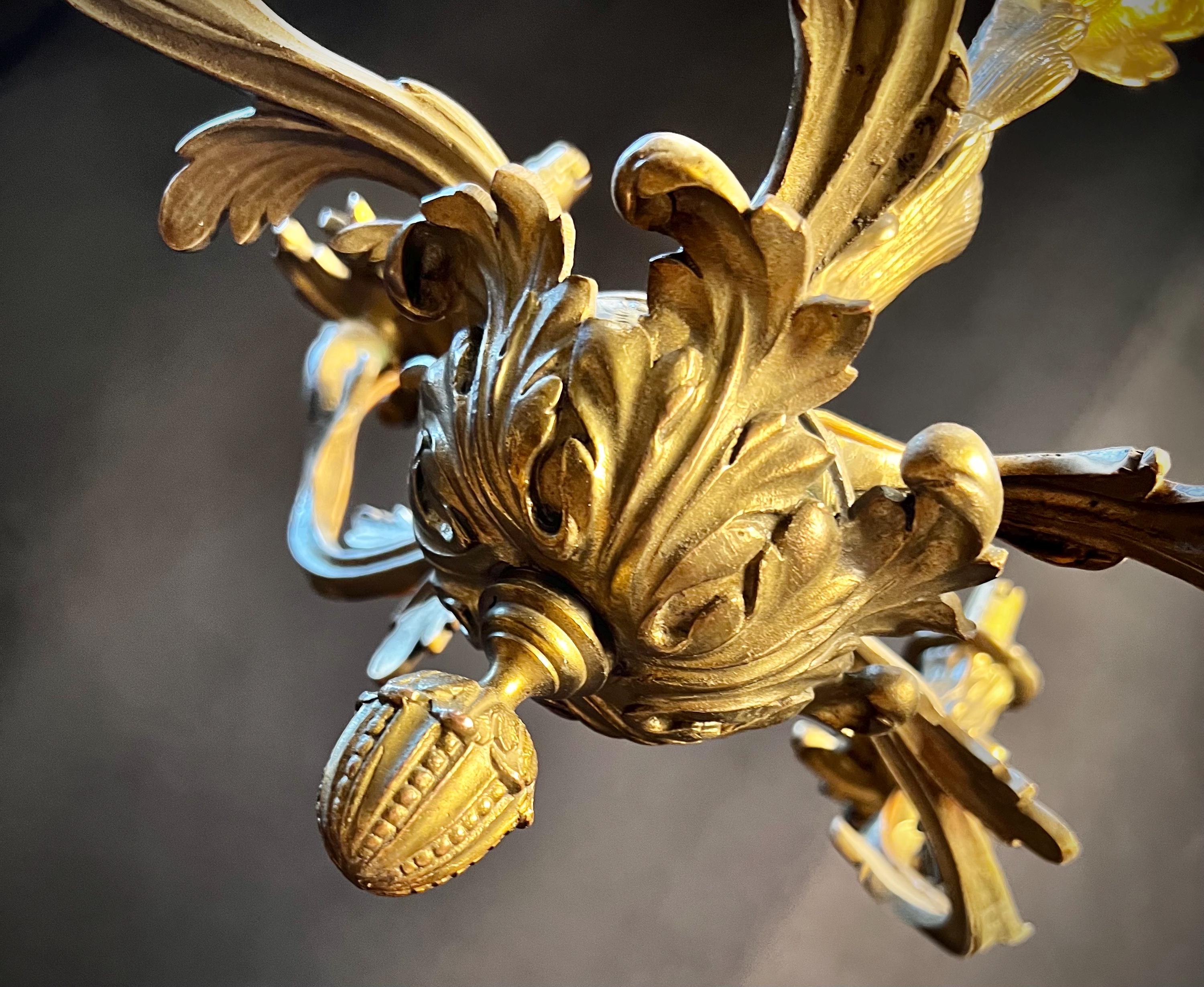 Large Antique Gilt Bronze Chandelier |  Weighty Hanging Baroque Ceiling Light