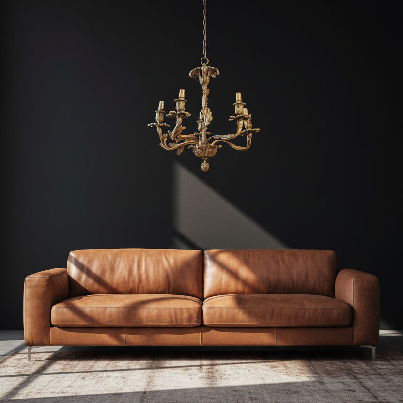 Large Antique Gilt Bronze Chandelier |  Weighty Hanging Baroque Ceiling Light