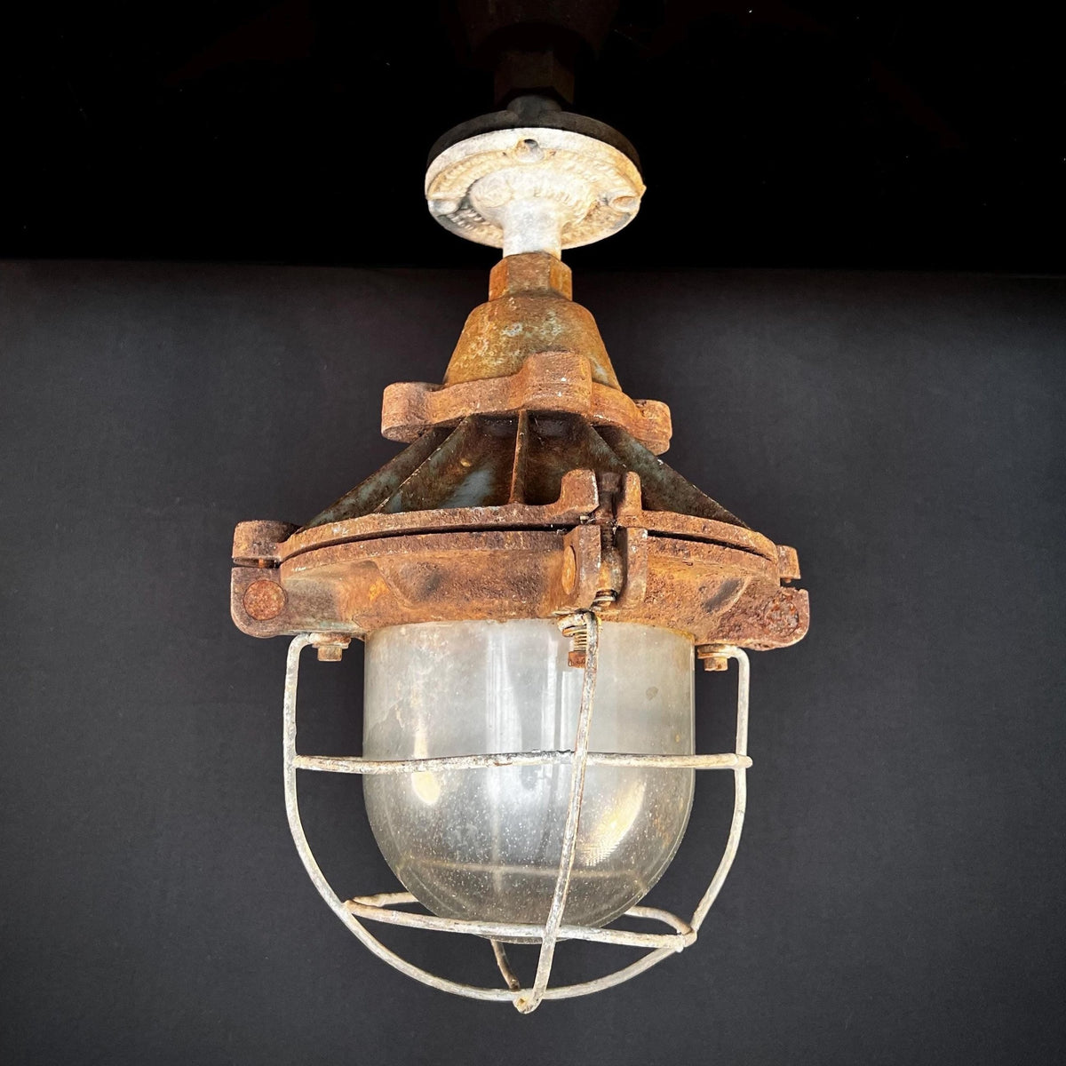 Vintage Bulk Head Industrial Cage Light (GEC) - Ceiling Light